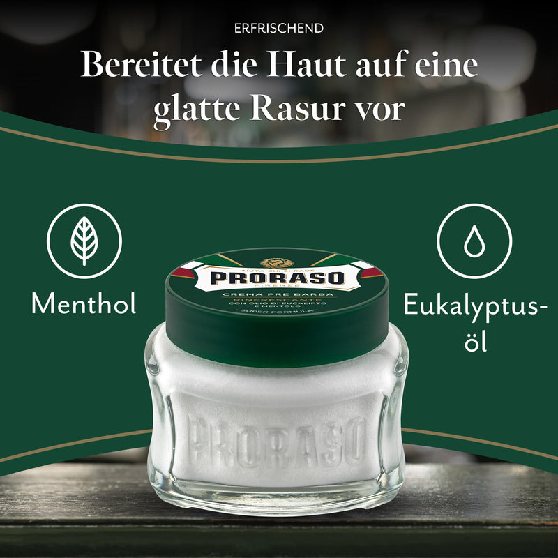 Proraso Pre Shave Cream, 100 ml, refreshing and invigorating shaving cream for use before shaving, with eucalyptus oil and menthol, Made in Italy, Green Single - NewNest Australia