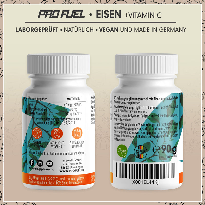 Iron tablets 180x with 40 mg iron + vitamin C (40mg) from rose hips - VEGAN tablets with bioavailable, high doses of bisglycinate - without unwanted additives 1x 180 tablets - NewNest Australia