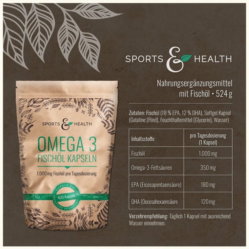 Omega 3 fish oil capsules - 400 capsules high dosage in special quality - 1000mg Omega3 fatty acids per capsule - quality of the fish oil capsules tested in Germany - NewNest Australia