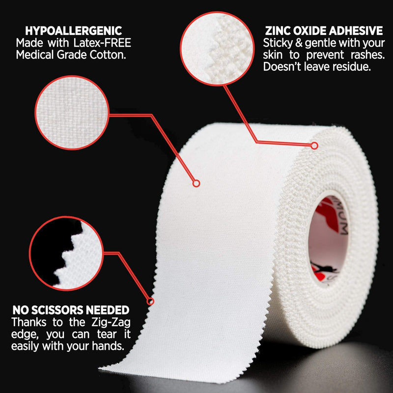 Summum Fit White Athletic Tape Extremely Strong: 8 Rolls + 2 Finger Tape. Easy to Apply & No Sticky Residue. Sports Tape for Boxing, Football or Climbing. Enhance Wrist, Ankle & Hand Protection Now - NewNest Australia