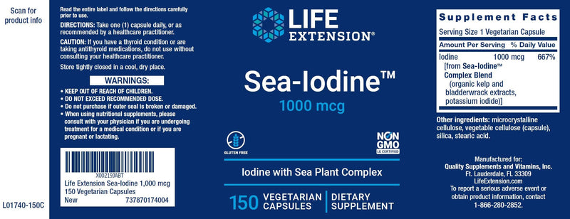 Life Extension Sea Iodine 1000 mcg, 150 Veg Caps (Pack of 2) - Natural Iodine Supplement from Kelp and Bladderwack - NewNest Australia