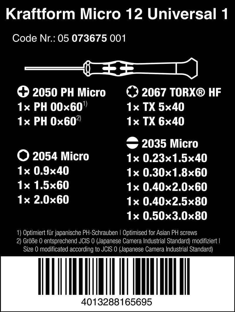 Wera Kraftform Micro Screwdriver Set 12: 5 Slot 2 Ph 3 Hex 2 TX - - NewNest Australia