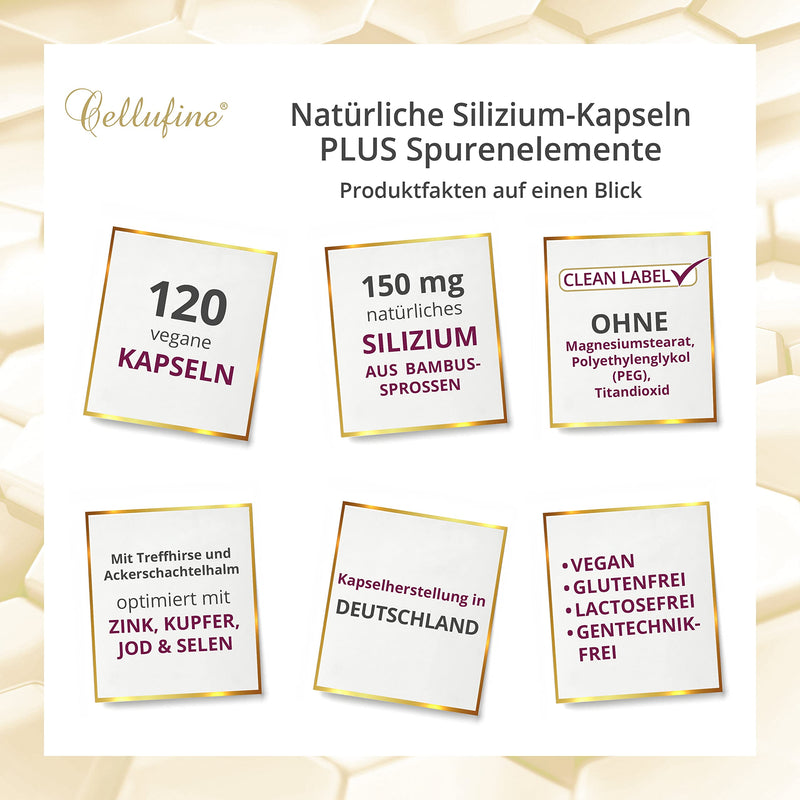 Cellufine® natural silicon from bamboo 75 mg - 120 silicon capsules vegan, high-dose silicon, silicon capsules as a dietary supplement, natural & without preservatives - NewNest Australia