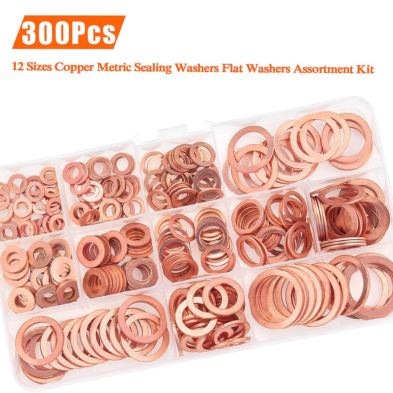 Copper Washer Assortment Set, HELIFOUNER 300 Pieces 12 Sizes Copper Metric Sealing Washers Kit - NewNest Australia