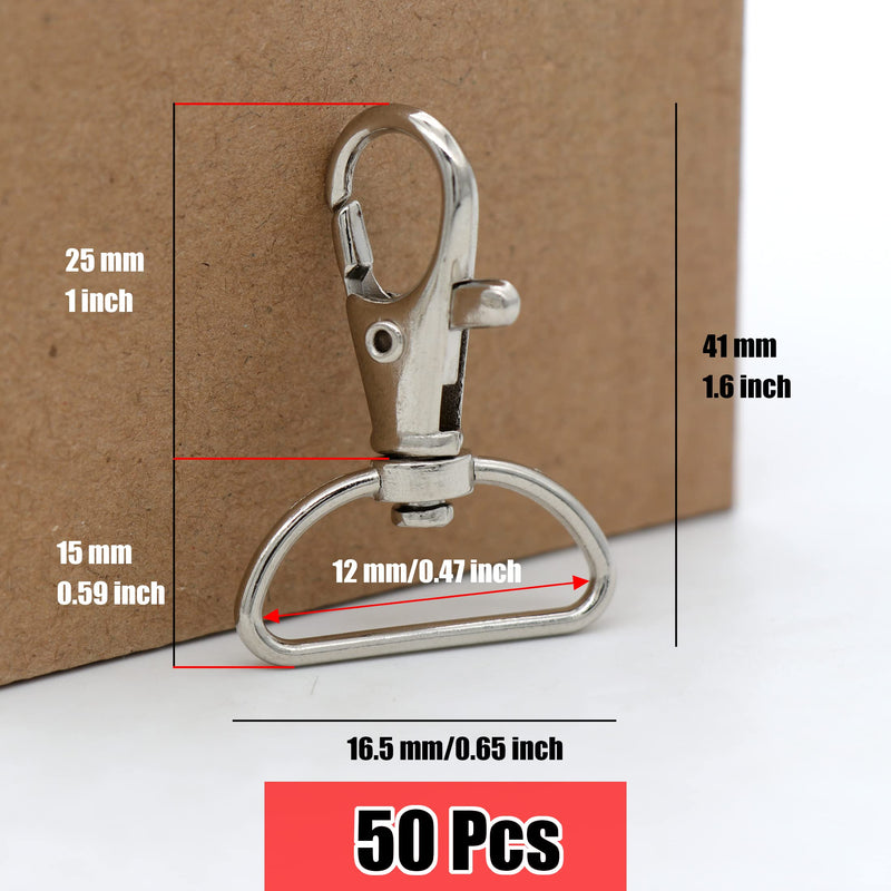 YAKA 50 Pack Premium Metal Lobster Claw Clasps 360° Swivel Trigger Snap Hooks by Swivel Clasps with D Ring (D Ring Inner Width 0.47inch) D ring inner width 0.47"/12mm - NewNest Australia