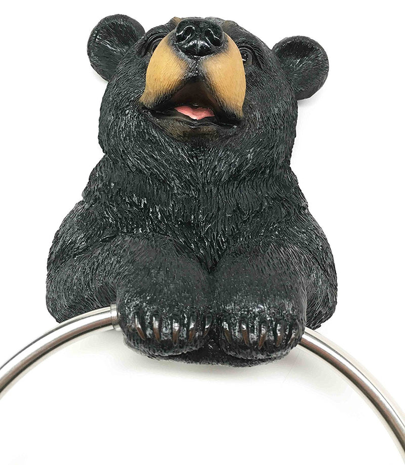 Darling Black Bear Hand Towel Ring Holder Figurine Powder Room Bathroom Wall Decor for Rustic Cabin Hunting Lodge Sculpture - NewNest Australia