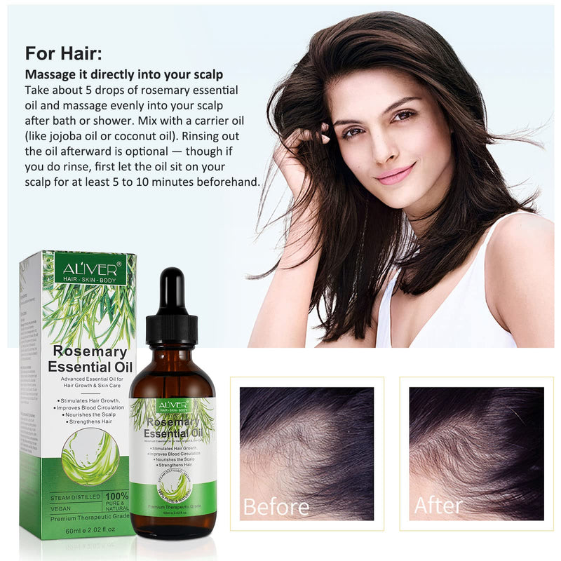 100% Pure Rosemary Essential Oil, Rosemary Oil (2 X 60 Ml) For Hair Growth, Hair Loss, Improvement Of Scalp, Eyebrows And Eyelash Growth, Aromatherapy And Skin Care - NewNest Australia