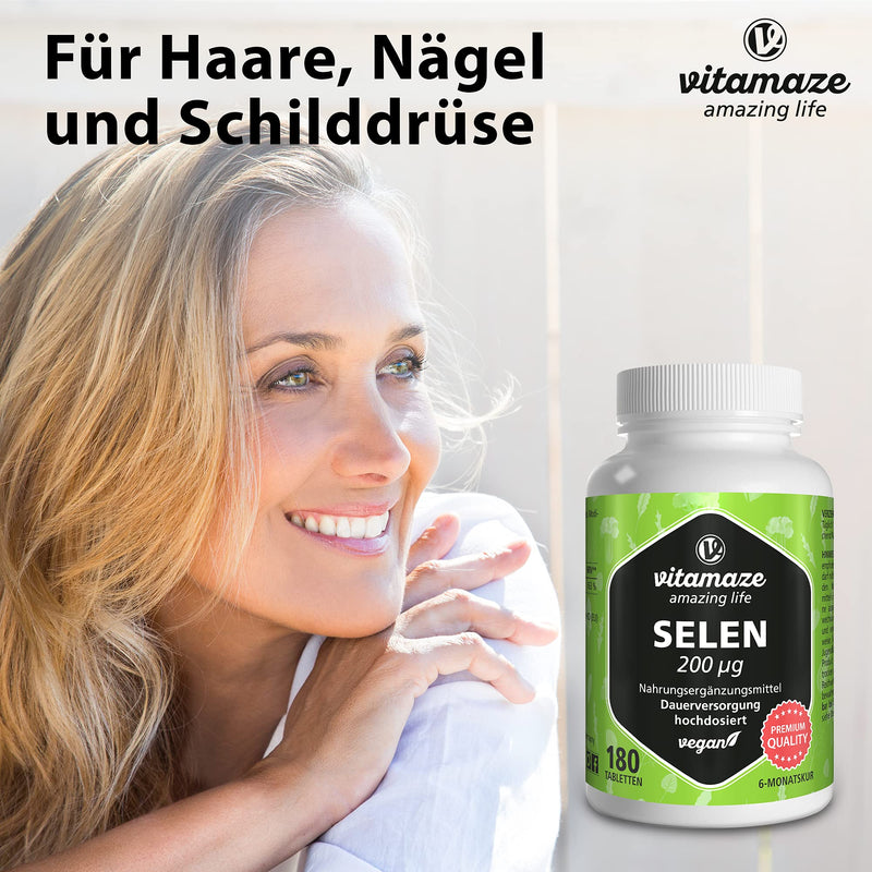 Selenium high dose 200 mcg, vegan, 180 tablets for 6 months, natural & bioavailable dietary supplement without additives, Made in Germany - NewNest Australia