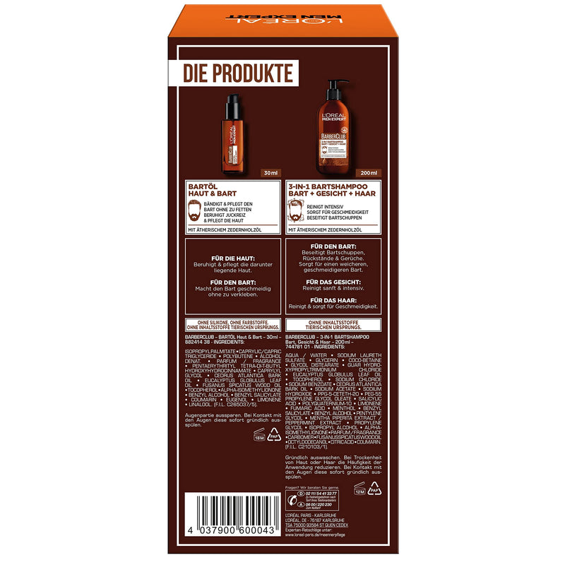 L'Oréal Men Expert Beard Care Set for Men with Beard Shampoo and Beard Oil, With Cedarwood Essential Oil, Men's Gift Set, Barber Club Set, 1 x 200 ml, 1 x 30 ml New Set - NewNest Australia