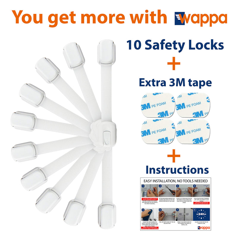 Child Safety Strap Locks (10 Pack) Baby Locks for Cabinets and Drawers, Toilet, Fridge & More. 3M Adhesive Pads. Easy Installation, No Drilling Required, White - NewNest Australia