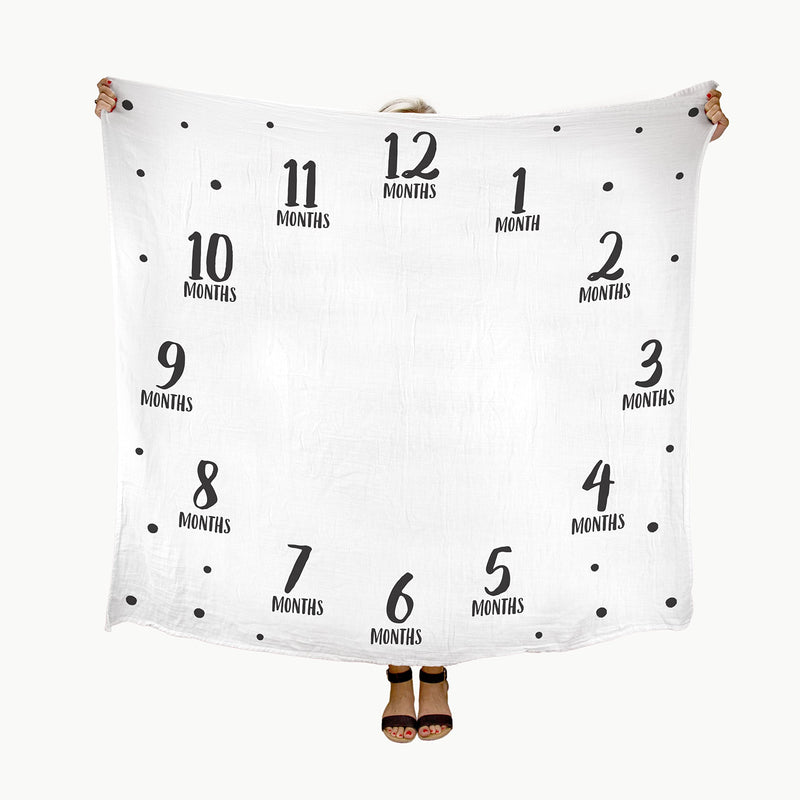 Pearhead Monthly Milestone Photo Blanket and Newborn Photo Props Keepsake Set, Black, and Teal, Adventure Adventure Watch Me Grow Blanket - NewNest Australia