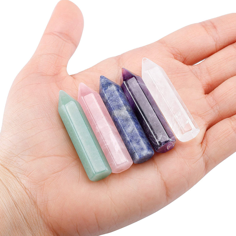 CrystalTears 5pcs 45-46mm Healing Crystals Single Point Wand Polished Tumbled Stones Decor- Amethyst/Clear Quartz/Rose Quartz/Sodalite/Green Aventurine 5pcs Wands-45mm - NewNest Australia