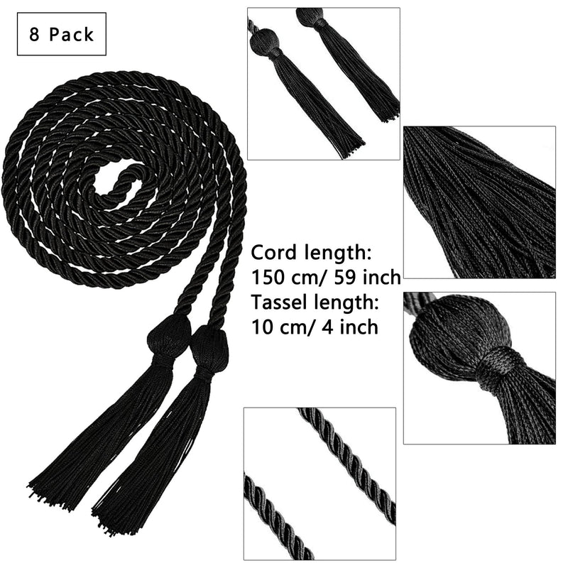 Trounistro 8 Pieces Graduation Cords Yarn Honor Cords with Tassel for College Graduation Students (Black) Black - NewNest Australia