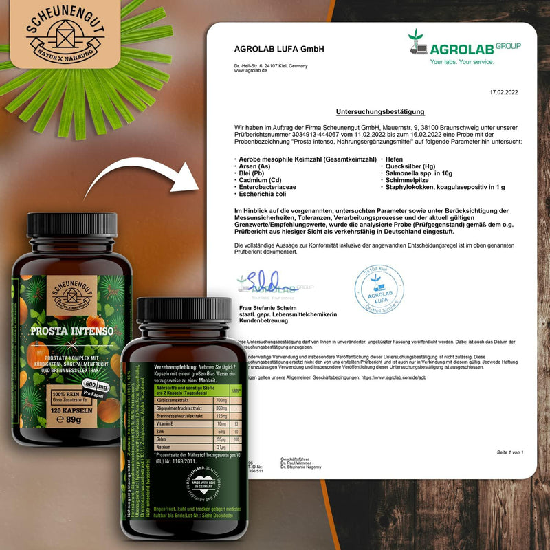Prosta Intenso Prostate Capsules High Dose Important: Laboratory Tested Complex With Pumpkin Seed & Saw Palmetto Extract + Nettle Root, Vitamin E, Zinc & Selenium I 120 Capsules I From Germany - NewNest Australia