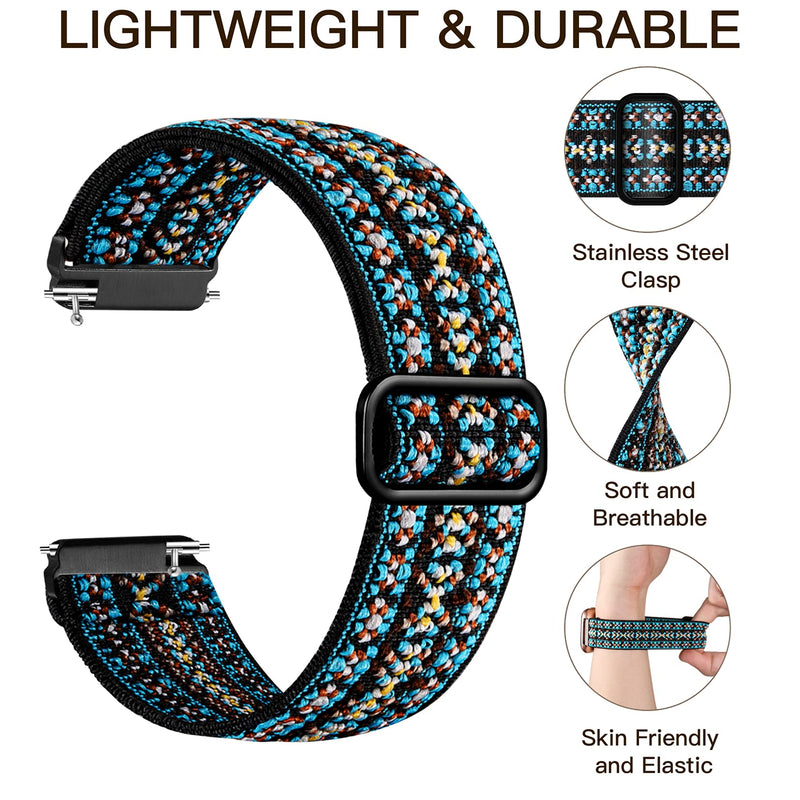 Maledan 3 Pack Elastic Band Compatible with Fitbit Versa/Fitbit Versa Lite/Fitbit Versa 2 Bands for Women Men, Adjustable Stretchy Nylon Solo Loop Strap Wristbands, Boho Green/Green Arrow/Colorful - NewNest Australia