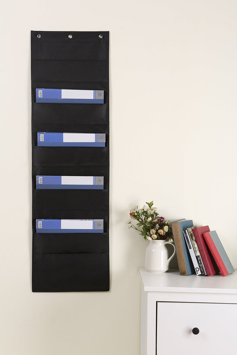 Heavy Duty Storage Pocket Chart (10 Pockets) - 3 Over Door Hangers Included - Hanging Wall File Organizer for File Folders Home/Office Papers & More - (Black), 14 inch x 47 inch - NewNest Australia