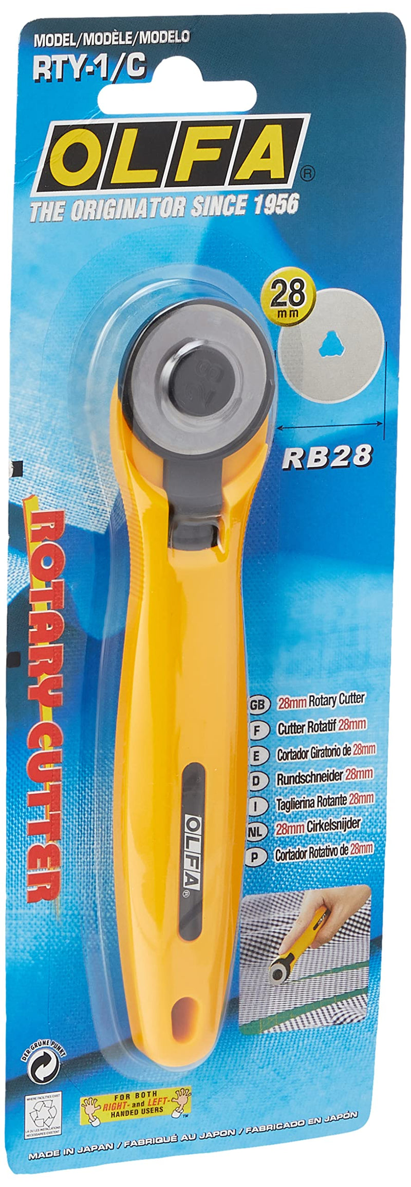 OLFA 28mm Quick-Change Rotary Cutter (RTY-1/C) - Rotary Fabric Cutter w/ Blade Cover for Quilting, Sewing, Crafts, Replacement Blade: OLFA RB28-2 - NewNest Australia