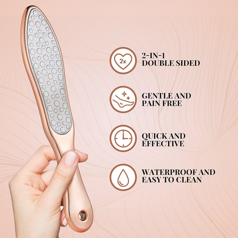 Foot File Hard Skin Remover - 2-in-1 Professional Footfile and Dry Skin Remover for Feet, Stainless Steel Pedicure Tool by Lily England, Rose Gold - NewNest Australia