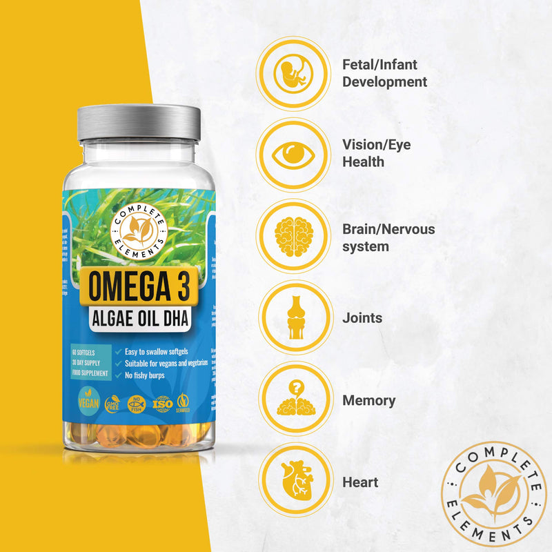Vegan Omega 3 Algae Oil | 60 High Strength Capsules | 400mg DHA Supplement with Vitamin E | Vegetarian Essential Fatty Acids | Sustainable Algal Alternative to Fish Oil | UK Small Family Company - NewNest Australia