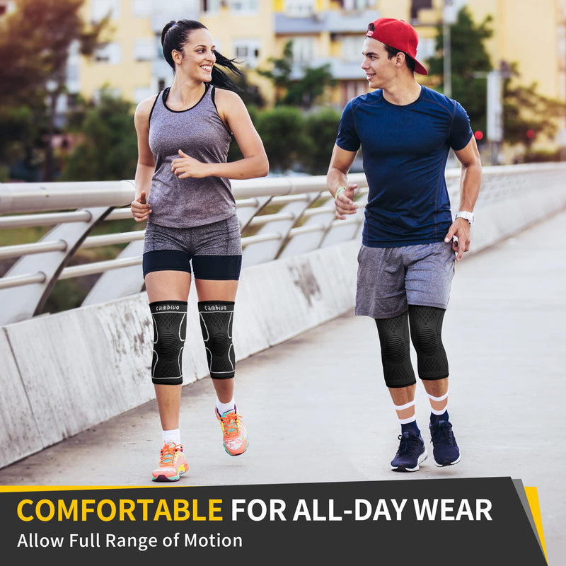 CAMBIVO Knee Support for Women & Men 2 pack, Knee Brace Support and Knee Compression Sleeves for Weight Lifting, Running, Volleyball, Gym, Arthritis, Joint Pain, Meniscus Tear S Black - NewNest Australia
