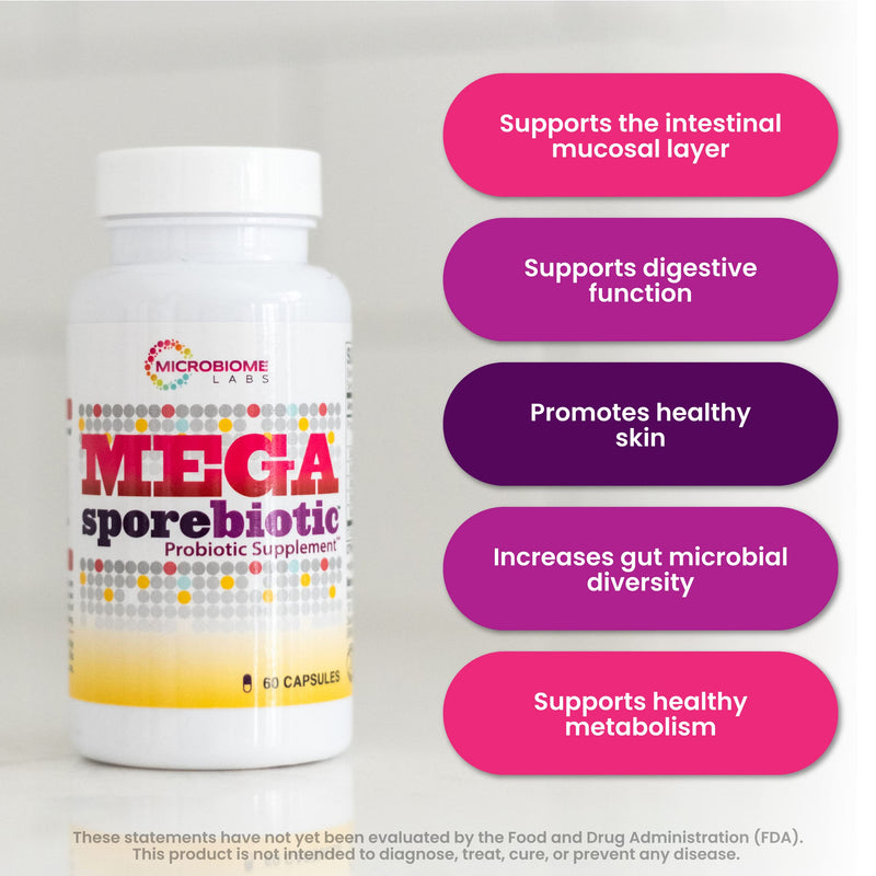 Microbiome Labs MegaSporeBiotic Spore-Based Probiotics - Daily Probiotic Supplement for Men & Women - 5 Bacillus Strains for Immune & Gut Health - Dairy-Free & Shelf-Stable (60 Capsules) 60 Count (Pack of 1) - NewNest Australia