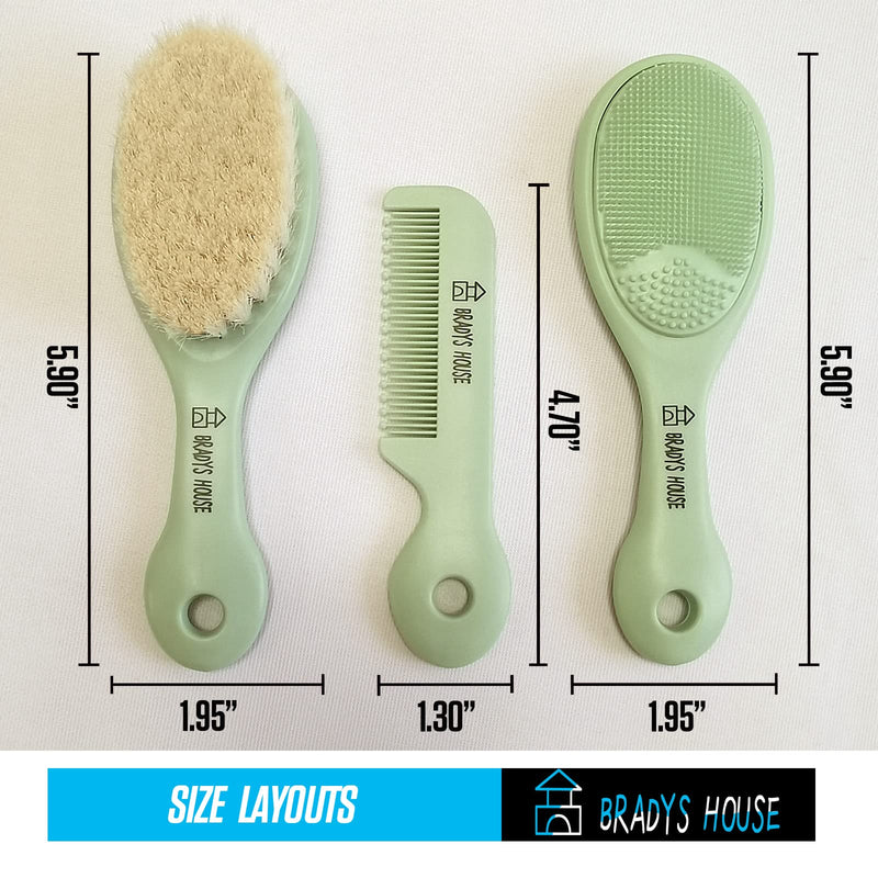 BRADYS HOUSE - 3 Piece Baby Hair Brush & Comb Set for Newborns- Soft Goat Bristle Hair-Brush, Silicone Bath Brush and Plastic Comb for Infant, Toddler, Kids - Baby - NewNest Australia