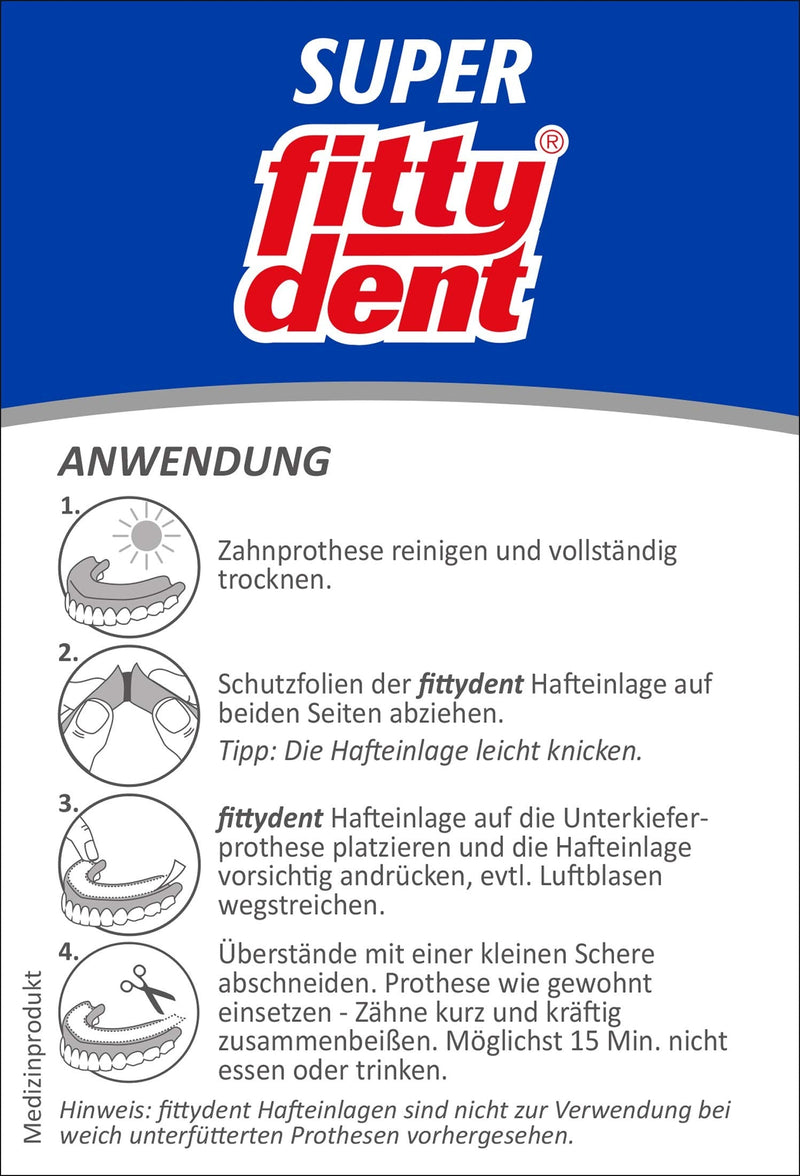 FITTYDENT Super adhesive insoles | Especially for narrow & flat lower jaws | Strong, long and secure hold for lower jaw prostheses | Insoluble in water, no rinsing or slipping | 20 pieces 20 pieces (pack of 1) - NewNest Australia