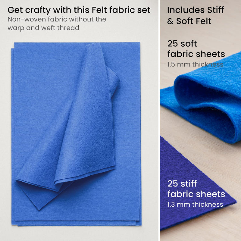 Arteza Blue Felt Fabric Sheets, Set of 50, 8.3 x 11.8 inches, 10 Tones, Soft and Stiff Felt Squares for Creating Toys, Home Decor, Sewing and Craft Projects 10 Blue Tones - NewNest Australia