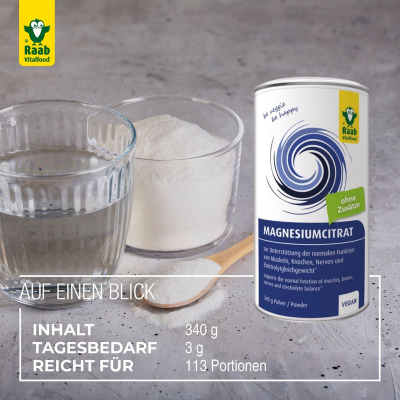 Raab Vitalfood Magnesium Citrate Powder, 340 G, Vegan, Laboratory Tested, Easy To Dose, Ideal For Athletes, To Support Muscles Nerves, Electrolyte Balance 340 G (Pack Of 1) - NewNest Australia