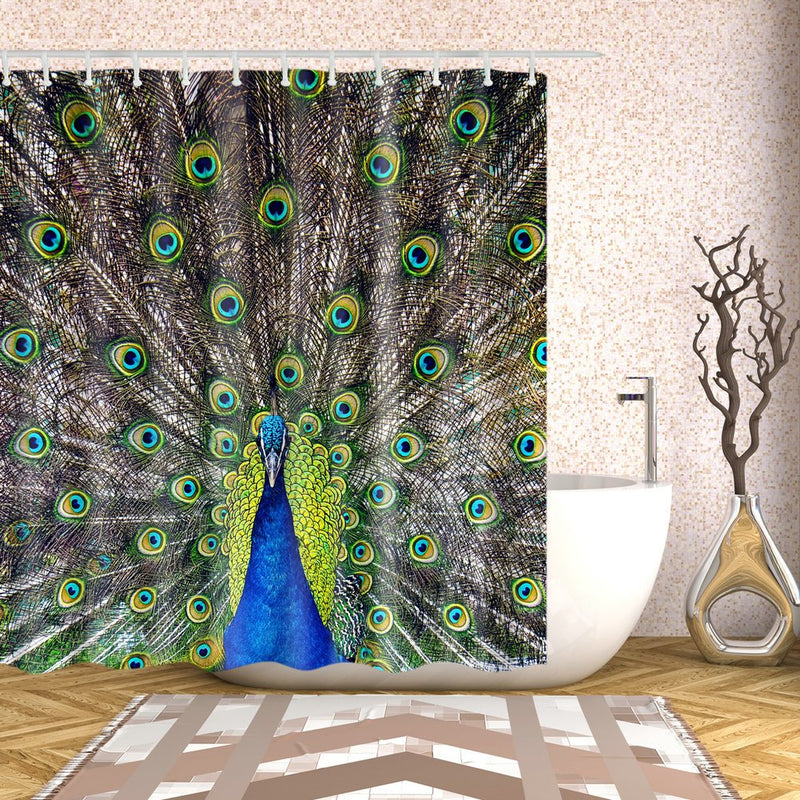 Fangkun Peacock Decor Shower Curtain Set - Portrait of Male Peacock with Feathers Out Picture Design Curtains - Polyester Fabric Waterproof Bath Curtains - 12pcs Hooks - 72 x 72 inches - NewNest Australia