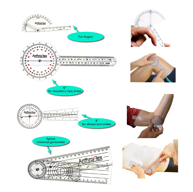 AnthroFlex 4-piece goniometer set: 30, 20 centimeters fingers, spine - for physiotherapy - NewNest Australia