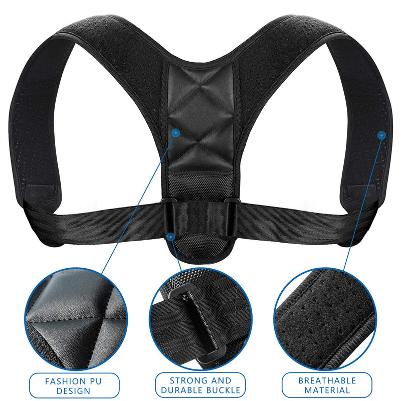 Posture corrector Back brace for Men Women Spine straightener Upper body alignment pain relief Hunchback Correction Clavicle Support for Back Neck & Shoulder (Black) Black M - NewNest Australia