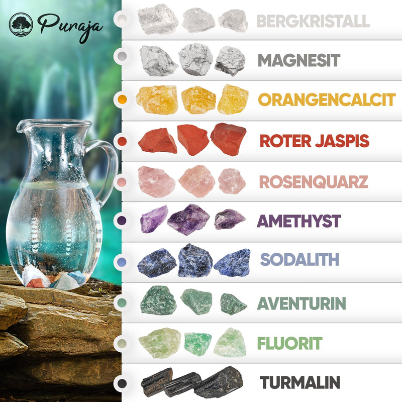 PURAJA All in One Gemstone Set | 1000g | Put together all water stone mixtures yourself Three pieces each of the 10 most popular water and healing stones 100% natural stones 1kg - NewNest Australia