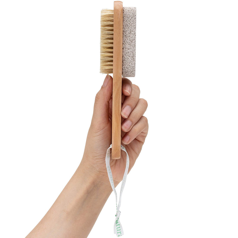 Foot Brush & Pumice Stone with Handle - Callus & Corn Remover, Exfoliator & Scrubber for Dry, Dead Skin on Feet - Natural Bristles & Stone with Wooden Handle - Men & Women - NewNest Australia