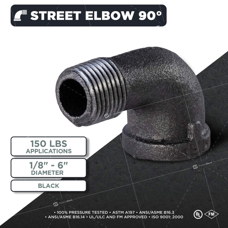 SUPPLY GIANT CNTO0034 3/4 in. 90 Degree Street Malleable Iron Fitting for High Pressures with Black Finish - NewNest Australia