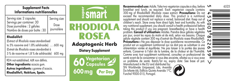 Rhodiola Rosea 600Mg Per Day - Anti-Stress And Anti-Fatigue - Rhodiola Extract - Increases Physical Endurance - Extract With Rosavin And Salidroside - 100% Vegan - 60 Capsules - Supersmart - NewNest Australia