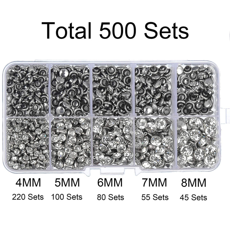 500 Sets Cz White Clear Crystal Rivets Rapid Rhinestone Silver Color Stud Rivets fit for DIY Leather-Craft and Garment (Mixed 01) Mixed 01 - NewNest Australia