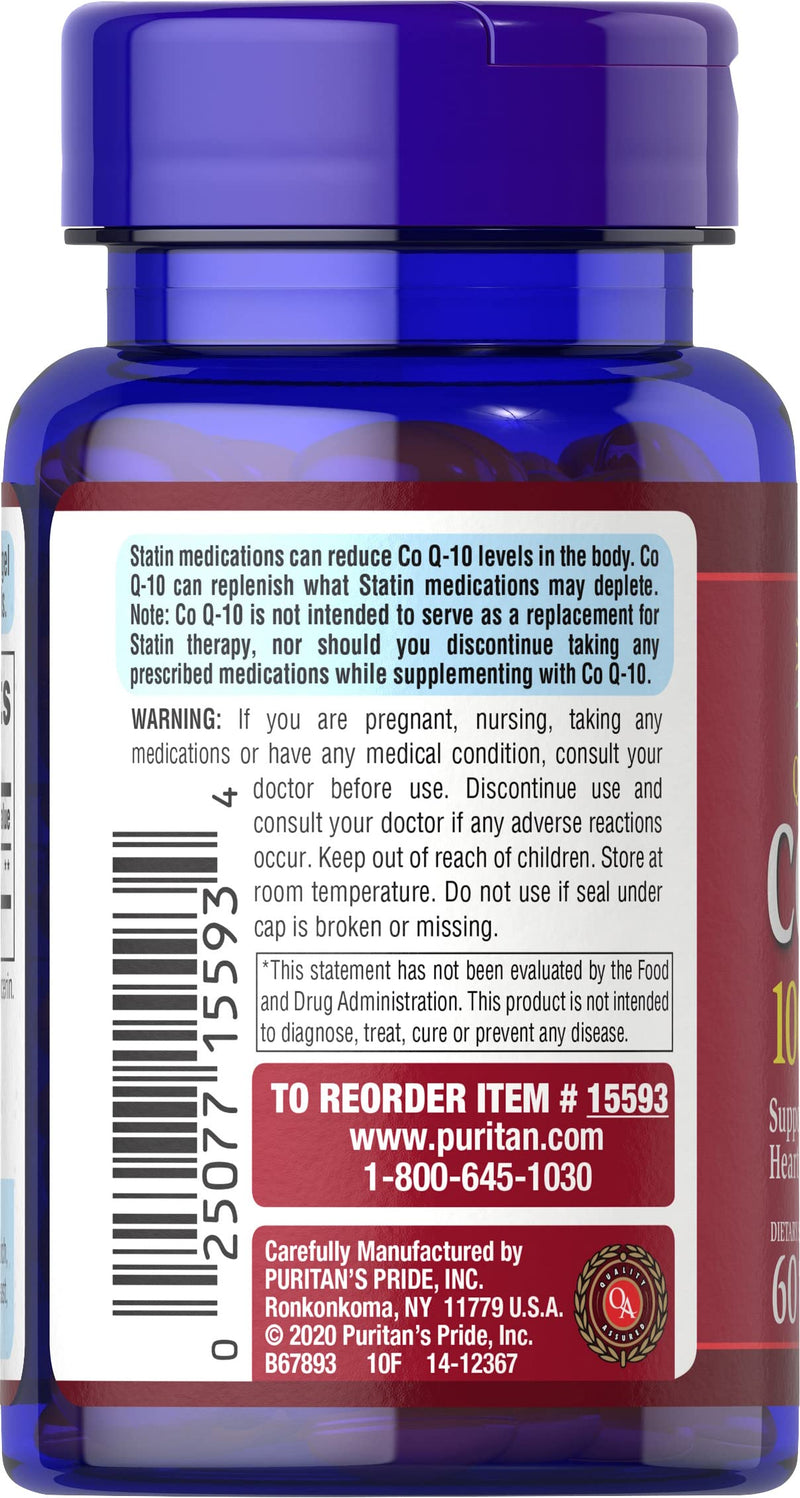 Q-Sorb CoQ10 100mg, Supports Heart Health, 60 Rapid Release Softgels by Puritan's Pride, 60 ct 60 Count - NewNest Australia