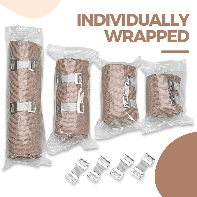 MEDca Elastic Compression Bandage Wrap - First Aid Bandages Roll Measures 2", 3", 4", 6" x 5 Ft with 4 Extra Hooks | Athletic Sports Stretch Wraps for Ankle, Wrist, Arm & Leg Sprains (Pack of 4) - NewNest Australia