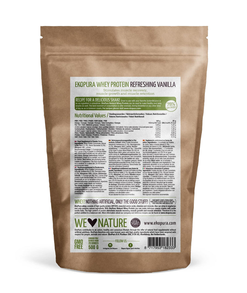 Ekopura Natural Whey Protein - Vanilla - 500G | 78% Protein | 100% Natural Grass Fed Whey| Hormone-Free, Gmo-Free, Soy-Free, No Additives, No Added Sugar | Muscle Growth And Recovery - NewNest Australia