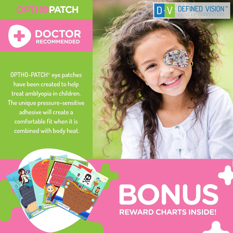 Opthopatch Kids Eye Patches - Fun Girls Design [Series I] - 60 + 10 Bonus Latex Free Hypoallergenic Cotton Adhesive Bandages for Amblyopia and Cross Eye - 3 Reward Chart Posters by Defined Vision - NewNest Australia