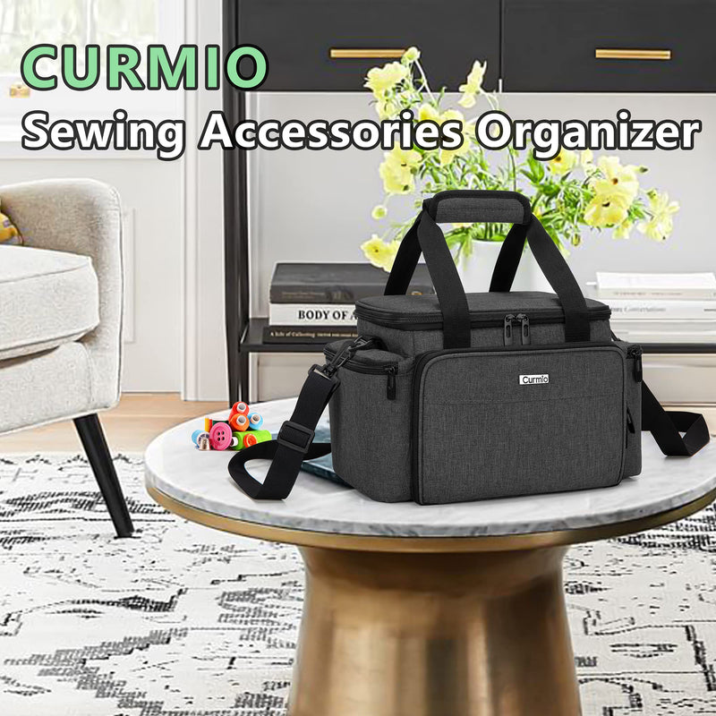 CURMIO Sewing Accessories Organizer, Large Sewing Supplies Storage Bag with Shoulder Strap for Spool Thread, Scissor and Sewing Needles, Black (Bag Only) - NewNest Australia