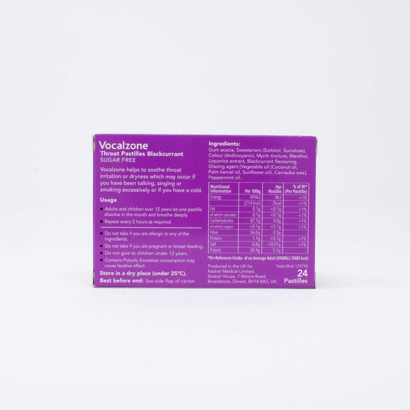 Vocalzone Throat Pastilles Blackcurrant Sugar Free 3 Packs 24- for Sore Throats and Hoarseness When Overusing Your Voice. Produced and Sold in The United Kingdom Since 1912. - NewNest Australia