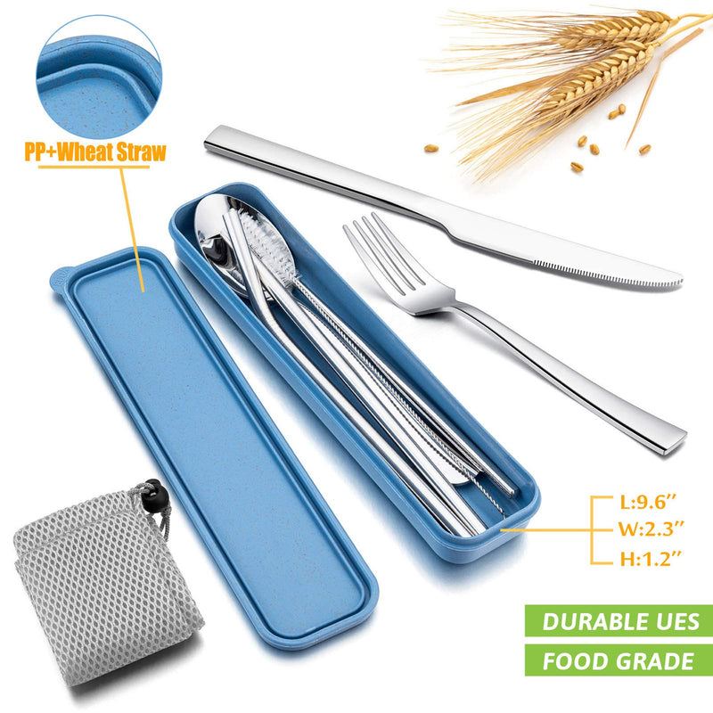 NewNest Australia - Portable Travel Utensils with Case, HaWare Stainless Steel Silverware Set for Camping Office School Lunch, Including Knife Fork Spoon Chopsticks, Reusable and Dishwasher Safe(Blue) Blue Case 