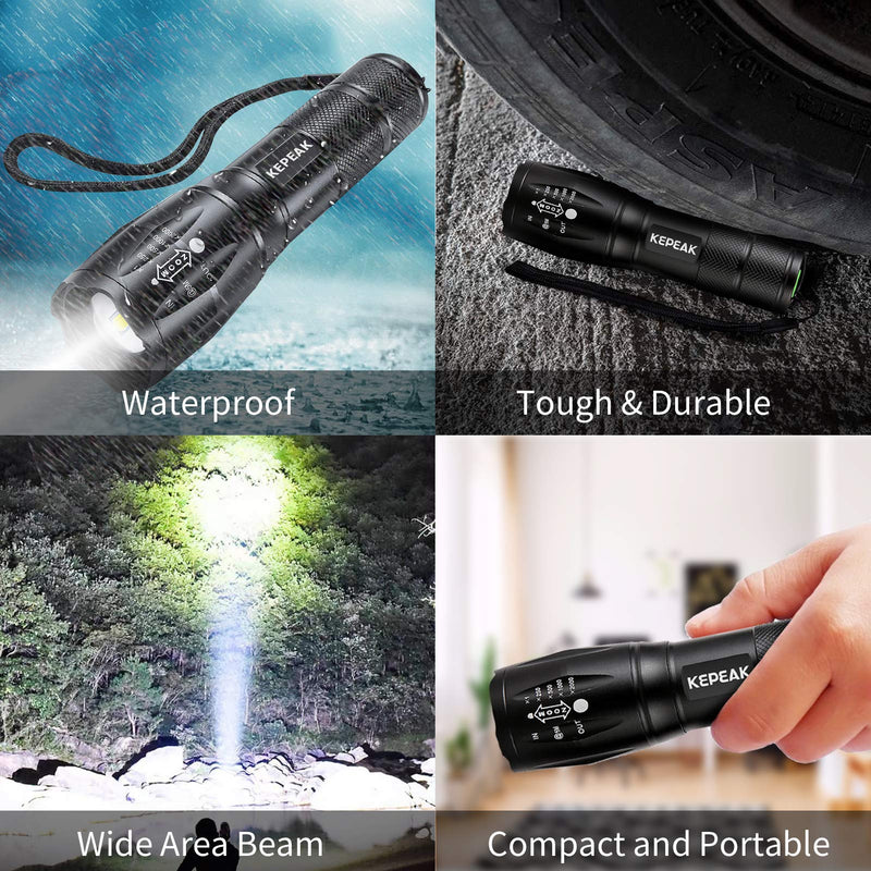 KEPEAK LED Flashlight, 5 Modes Tactical Flashlight, IPX5 Water Resistant, High Lumen, Zoomable Flashlight for Camping, Outdoor, Hiking, Emergency 1 Pack Flashlight - NewNest Australia