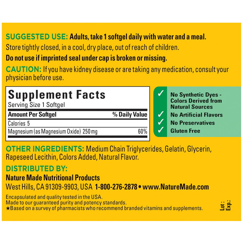 Nature Made Magnesium 250 mg Softgels, 90 Count for Nutritional Support - NewNest Australia
