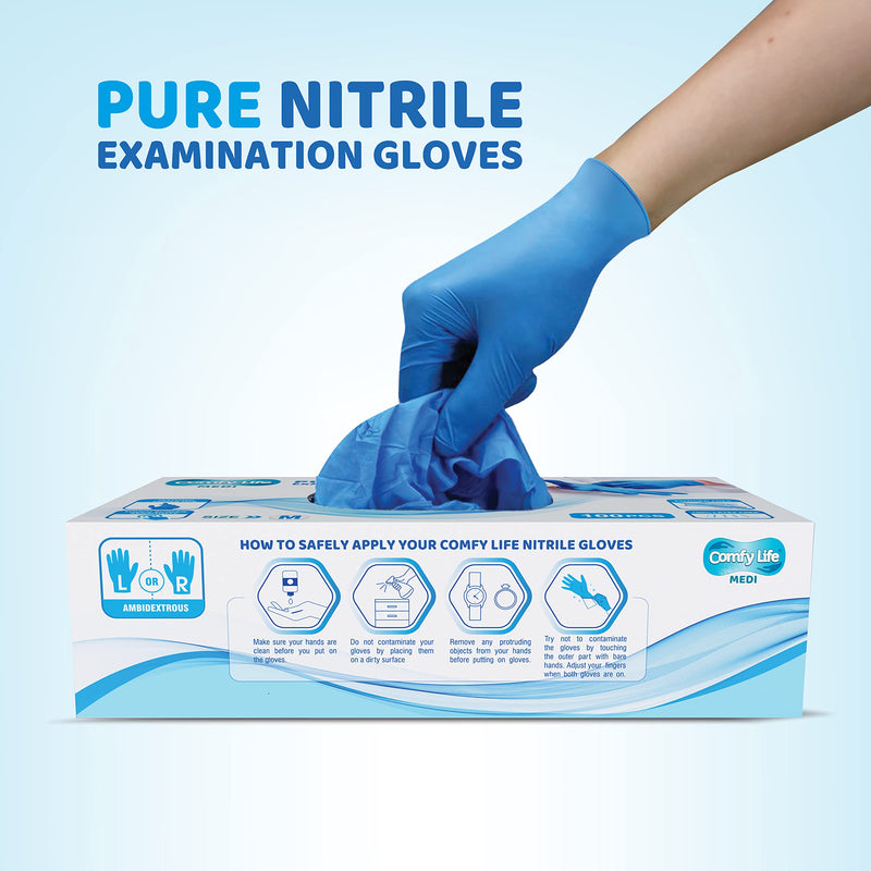 Comfy Life MEDI Pure Nitrile Gloves Premium Medical Grade EN455 EN374 Virus & Chemical Tested AQL 1.5 Powder Free Disposable Examination Gloves Food Safe Latex Free Security PPE Pack of 100 Medium - NewNest Australia