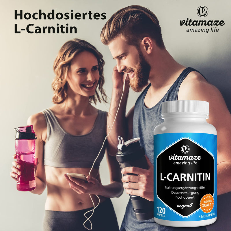 High-dose L-carnitine & vegan, 680 mg of pure L-carnitine tartrate per day, 120 capsules for 2 months, natural supplement without additives, Made in Germany - NewNest Australia