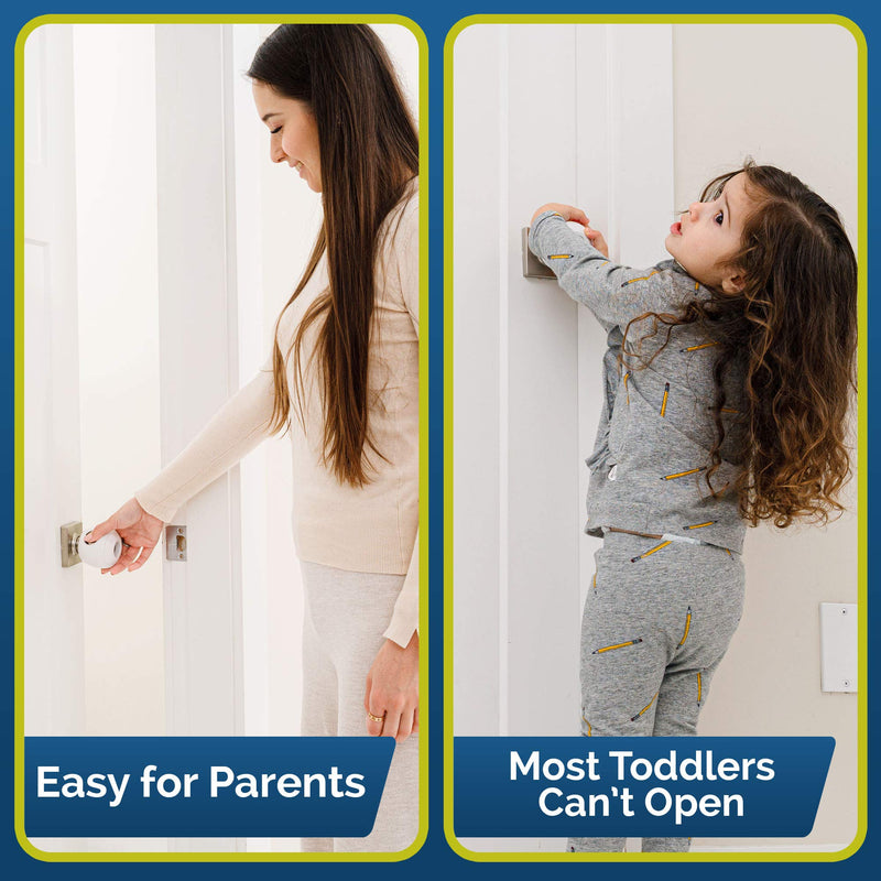 Child Safety Door Knob Cover (4 Pack) Hard-to-Remove Dual-Lock Door Handle Covers for Kids - Reusable Baby Proof Door Knob Locks - Installs Easily, No Tools Needed 4 White - NewNest Australia