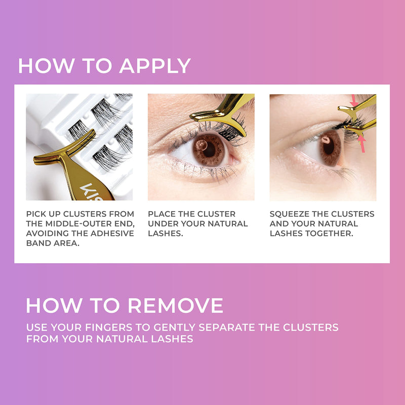 KISS imPRESS Press-On Falsies Eyelash Clusters Kit, Natural, Black, Fuss Free, Invisible Band, Natural, 24 Hours, No Damage, No Sticky Residue, Gorgeous, Flawless, Quick & Easy | 20 Clusters - NewNest Australia